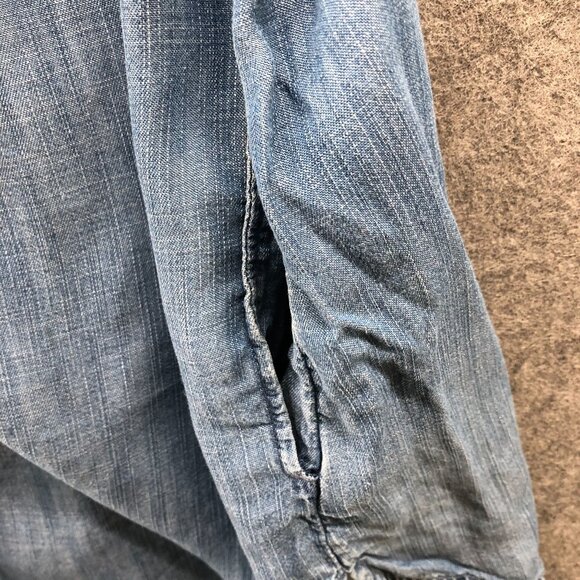 American Eagle Jegging Fit Popover Top Womens S Pintuck Chambray Lyocell - Picture 9 of 9